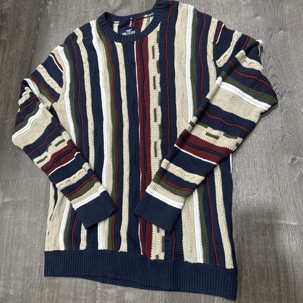 VTG Y2K Hollister Coogi Grandpa Style Sweater Mens L 3D Texture Knit Cosby 90s